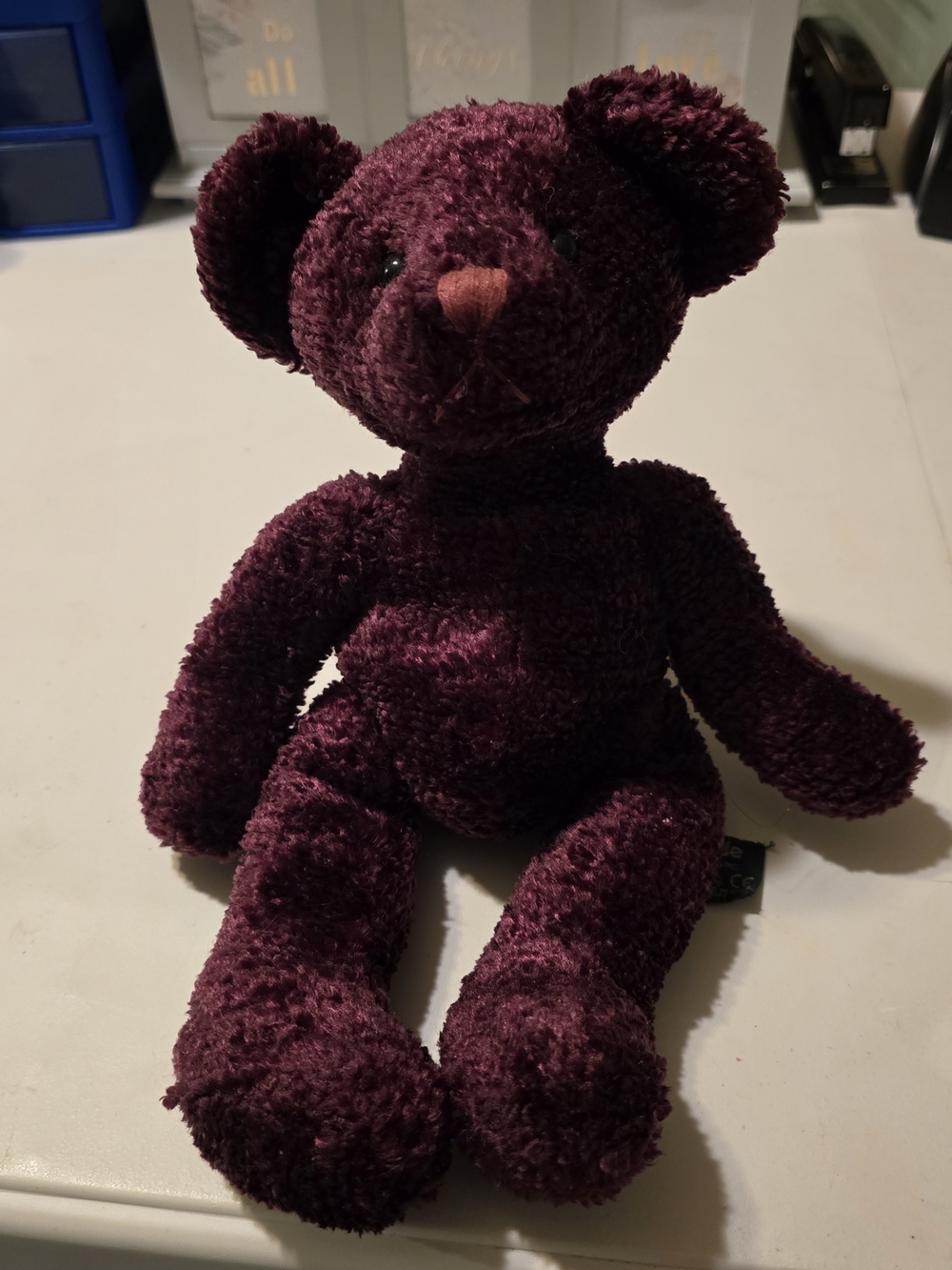 Vtg Teddy Bear "Serenade" by Russ Berrie & Co Burgundy Plush 1990's